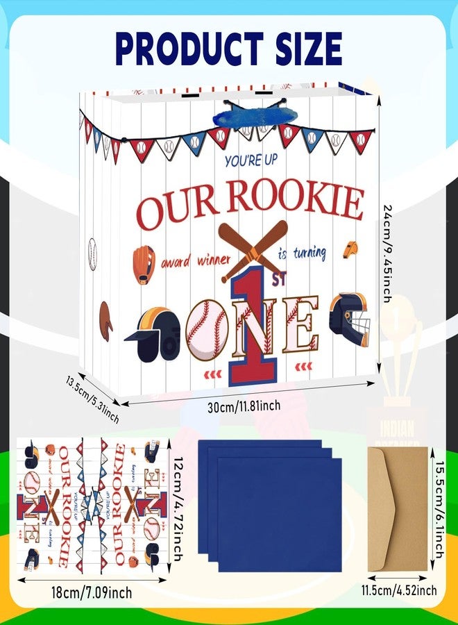 GOLDCROW Large Baseball 1st Birthday Gift Bags with Tissue Paper and Card Rookie of The Year Theme for Boys Girls Baby Showers Sport Party Supplies - Image 2