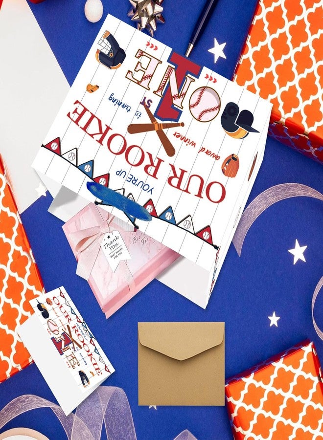 GOLDCROW Large Baseball 1st Birthday Gift Bags with Tissue Paper and Card Rookie of The Year Theme for Boys Girls Baby Showers Sport Party Supplies - Image 5