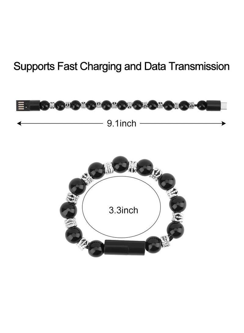 Fashionable USB Charging Bracelet Black Durable Cord with Beads for Quick Charging - Image 5