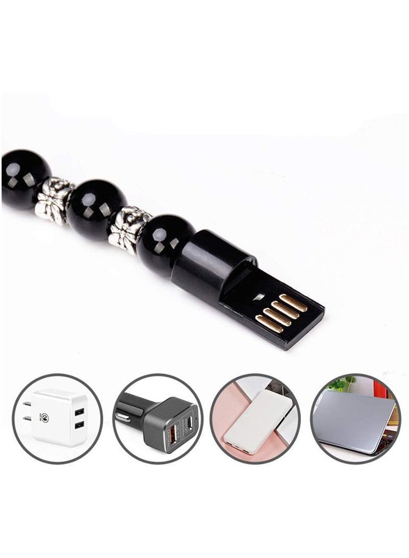 Fashionable USB Charging Bracelet Black Durable Cord with Beads for Quick Charging - Image 3