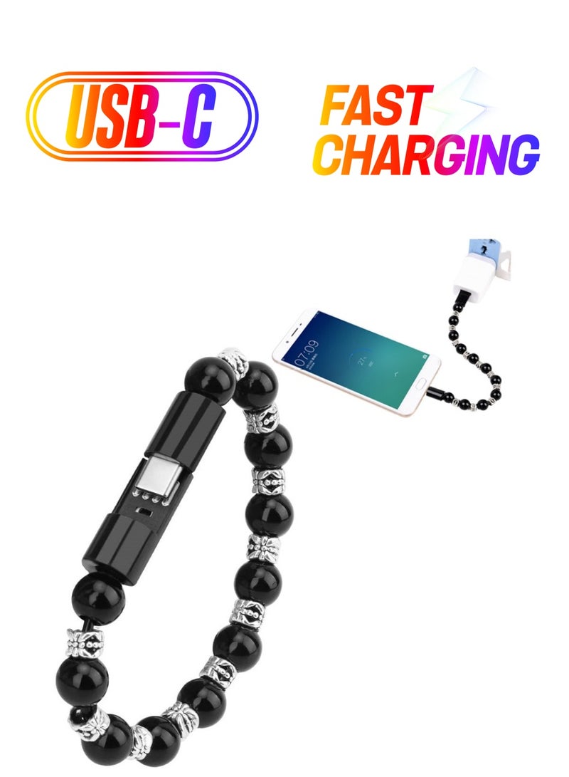 Fashionable USB Charging Bracelet Black Durable Cord with Beads for Quick Charging - Image 1