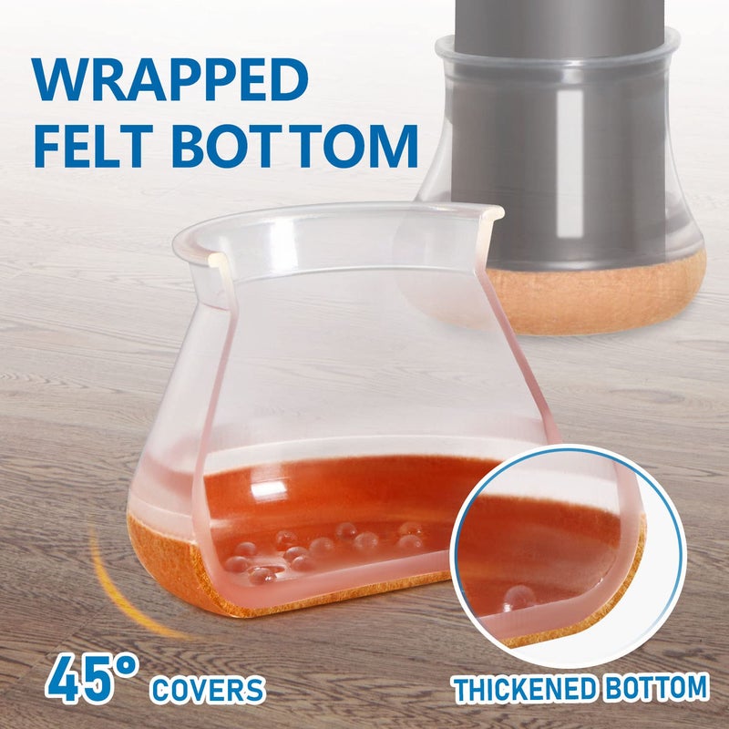 PISAO 24 Pcs Chair Leg Floor Protectors PISAO, Silicone Chair Leg Protectors Caps Covers for Hardwood Floors, Furniture Pads Sliders with Wrapped Felt Bottom Large (Fit:1.19"-1.6") - Image 5