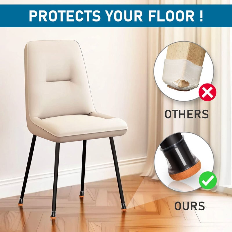 PISAO 24 Pcs Chair Leg Floor Protectors PISAO, Silicone Chair Leg Protectors Caps Covers for Hardwood Floors, Furniture Pads Sliders with Wrapped Felt Bottom Large (Fit:1.19"-1.6") - Image 2