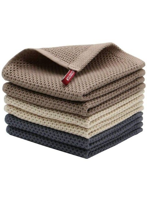 MahMir 100% Cotton Waffle Weave Kitchen Dish Cloths, Waffle Tea Towels Ultra Soft Absorbent Quick Drying Dish Towels, 34x34 CM , 4-Pack, (Mixed Color)