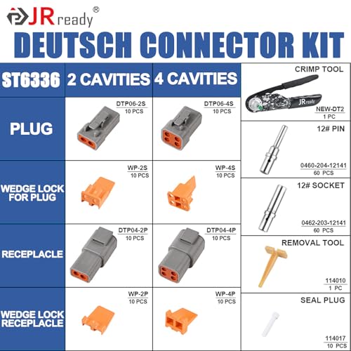 JRready ST6336 Deutsch Connector Kit with Crimper DTP 2 4 Pin Waterproof Plug ConnectorsDeutsch Crimp Tool with Size 12 Solid Contact25AMAXPin Remova Tool for AutomotiveVehiclesMarine - Image 3