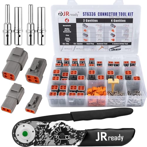 JRready ST6336 Deutsch Connector Kit with Crimper DTP 2 4 Pin Waterproof Plug ConnectorsDeutsch Crimp Tool with Size 12 Solid Contact25AMAXPin Remova Tool for AutomotiveVehiclesMarine - Image 1
