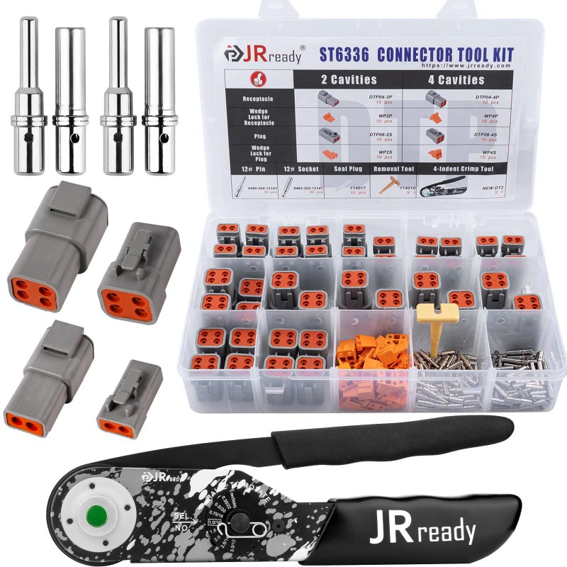 JRready ST6336 Deutsch Connector Kit with Crimper DTP 2 4 Pin Waterproof Plug ConnectorsDeutsch Crimp Tool with Size 12 Solid Contact25AMAXPin Remova Tool for AutomotiveVehiclesMarine - Image 2