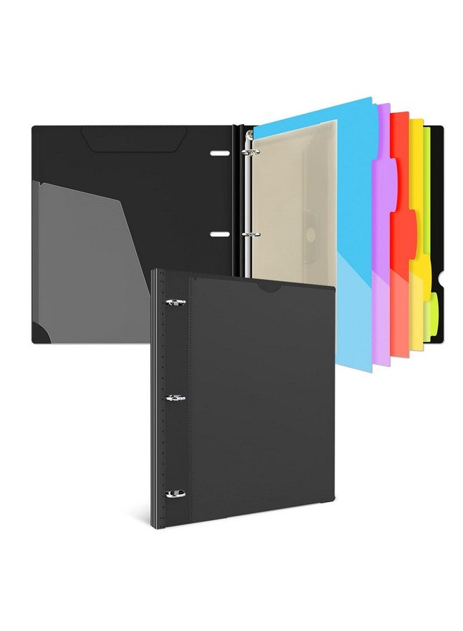 INFUN Telescoping Project Organizer Binder，13 Pocket 3-Ring Binder With Customizable Front Cover, Refillable Binder Organizer With 5 Colors Divider With Tabs And Plastic Binder Pocket -Black  - Image 1