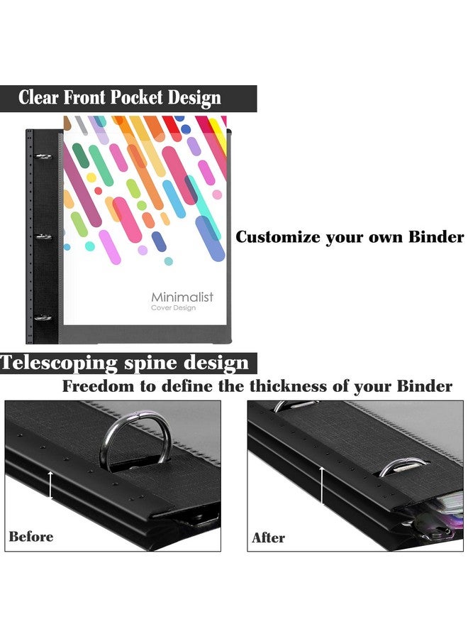 INFUN Telescoping Project Organizer Binder，13 Pocket 3-Ring Binder With Customizable Front Cover, Refillable Binder Organizer With 5 Colors Divider With Tabs And Plastic Binder Pocket -Black  - Image 4