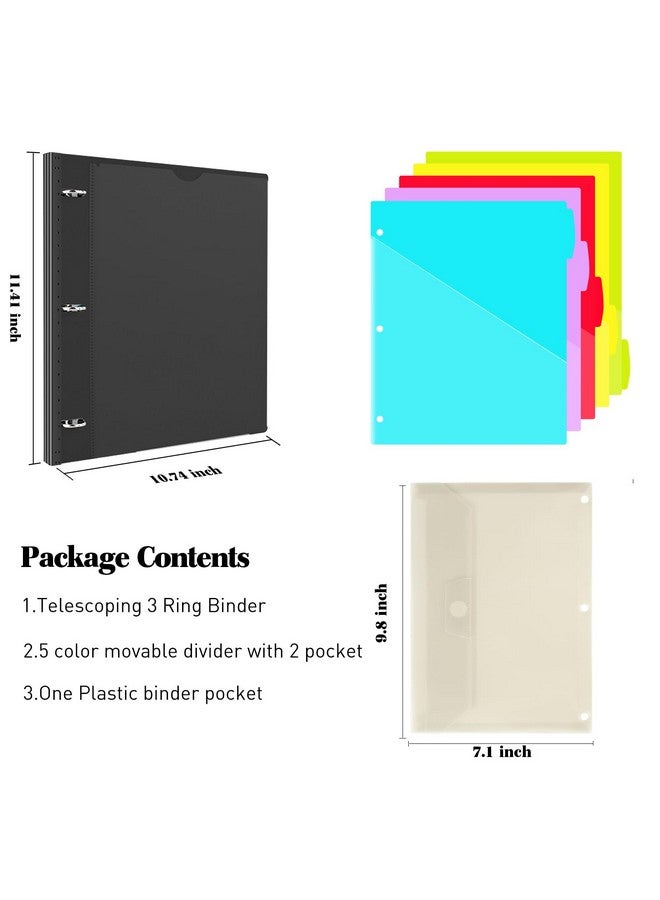 INFUN Telescoping Project Organizer Binder，13 Pocket 3-Ring Binder With Customizable Front Cover, Refillable Binder Organizer With 5 Colors Divider With Tabs And Plastic Binder Pocket -Black  - Image 2