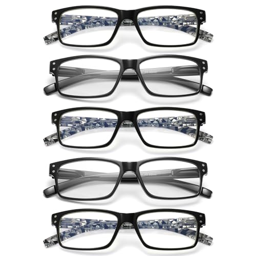 LANLANG 5-Pack Reading Glasses for Men women, Blue Light Blocking Readers, Spring Hinge, Black flower print, +2.0 diopters - Image 2