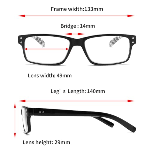 LANLANG 5-Pack Reading Glasses for Men women, Blue Light Blocking Readers, Spring Hinge, Black flower print, +2.0 diopters - Image 4