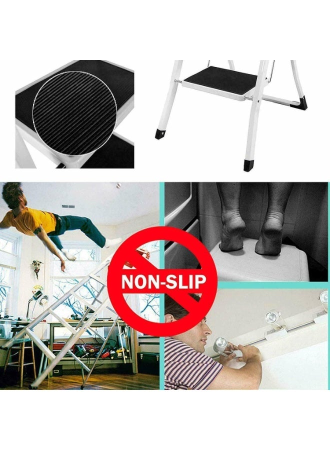 سي&زد كرسي متدرج قابل للطي بأربع درجات للبالغين مع درابزين، مصنوع من الفولاذ المتين، سلم متدرج قوي وخفيف الوزن وقابل للطي مع دواسة عريضة مضادة للانزلاق - أبيض - Image 5