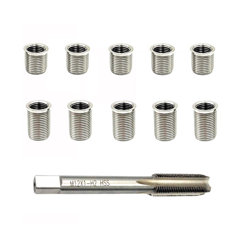 Ulifebet 1 Set Spark Plug Thread Repair Replacement Kit Stainless Steel M10x10mm Inserts and M12x10 Tap Kit for Automotive Engine Repair - Image 3
