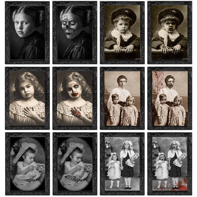 Lansian Scary Halloween Party Decoration Indoor Home Wall Decor 3D Changing Face Moving Picture Frame Portrait for Horror Halloween Party Supplies Castle Haunted House Decor(Style D  6 Pack) 
