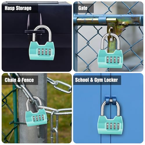Disecu 1 Pack disecu 4-Digit Combination Lock, Waterproof Outdoor Padlock for School Gym Locker, Fence, Gate, Shed, Storage Unit (Turquoise) - Image 5