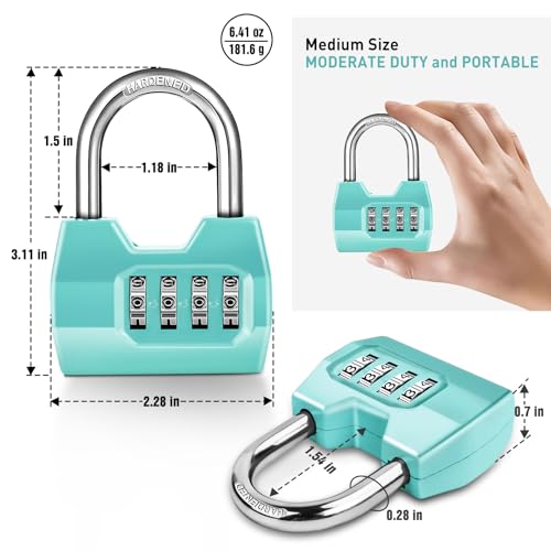 Disecu 1 Pack disecu 4-Digit Combination Lock, Waterproof Outdoor Padlock for School Gym Locker, Fence, Gate, Shed, Storage Unit (Turquoise) - Image 2