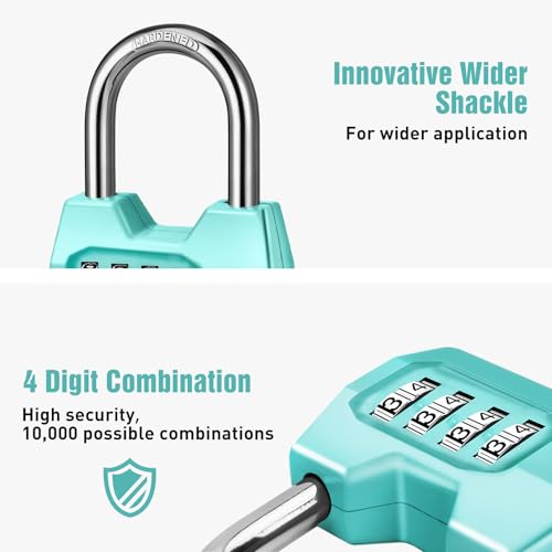 Disecu 1 Pack disecu 4-Digit Combination Lock, Waterproof Outdoor Padlock for School Gym Locker, Fence, Gate, Shed, Storage Unit (Turquoise) - Image 3