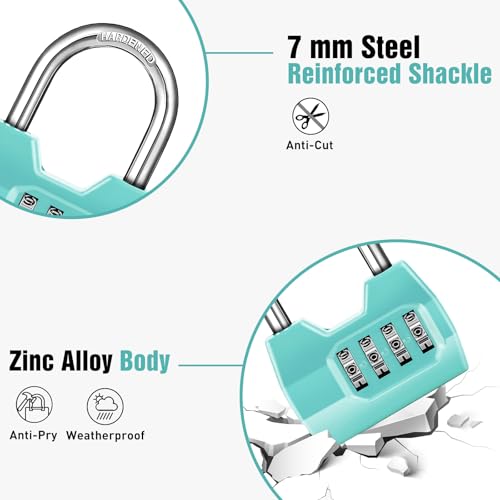 Disecu 1 Pack disecu 4-Digit Combination Lock, Waterproof Outdoor Padlock for School Gym Locker, Fence, Gate, Shed, Storage Unit (Turquoise) - Image 4