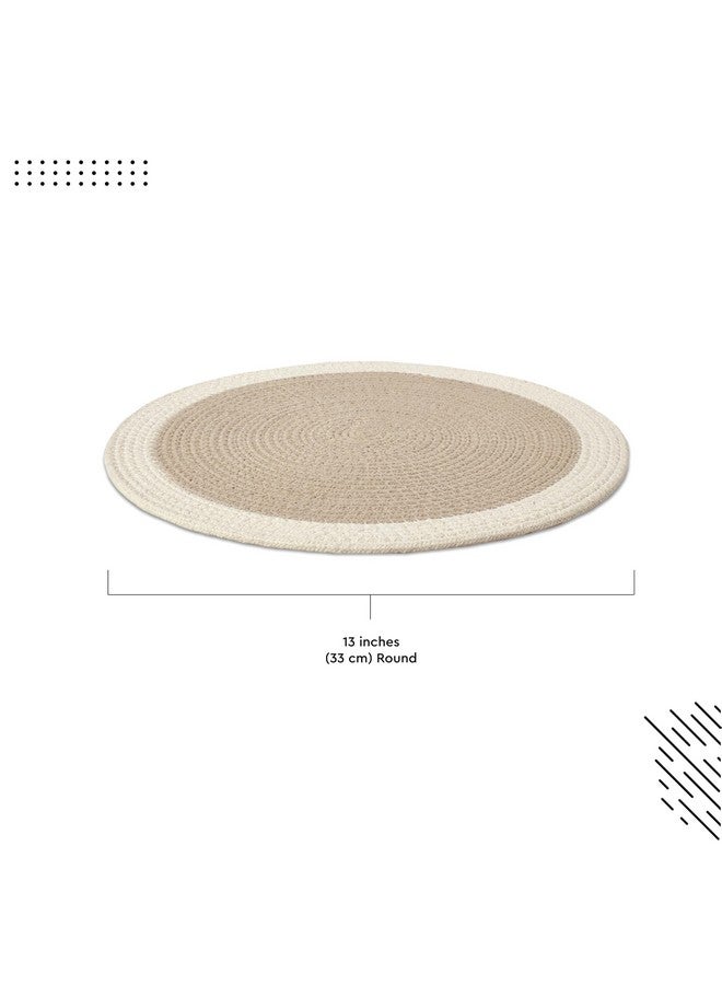 Encasa XO طقم حصائر طاولة الطعام Encasa XO مكون من 4 قطع | حصيرة دائرية قطنية - 33 سم قطر | بيج وأبيض فاتح | تصميم يدوي بتفاصيل مضلعة - Image 3
