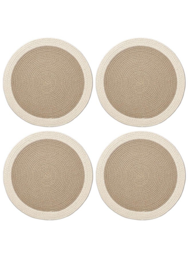 Encasa XO طقم حصائر طاولة الطعام Encasa XO مكون من 4 قطع | حصيرة دائرية قطنية - 33 سم قطر | بيج وأبيض فاتح | تصميم يدوي بتفاصيل مضلعة - Image 1