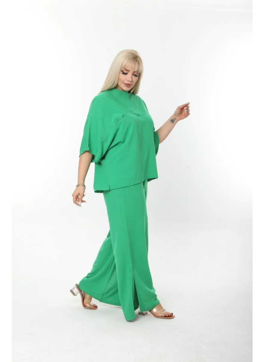 Escbutik Large Size Side Slit Comfortable Two-piece Suit with Trousers Stylish Bottom-Top Suit