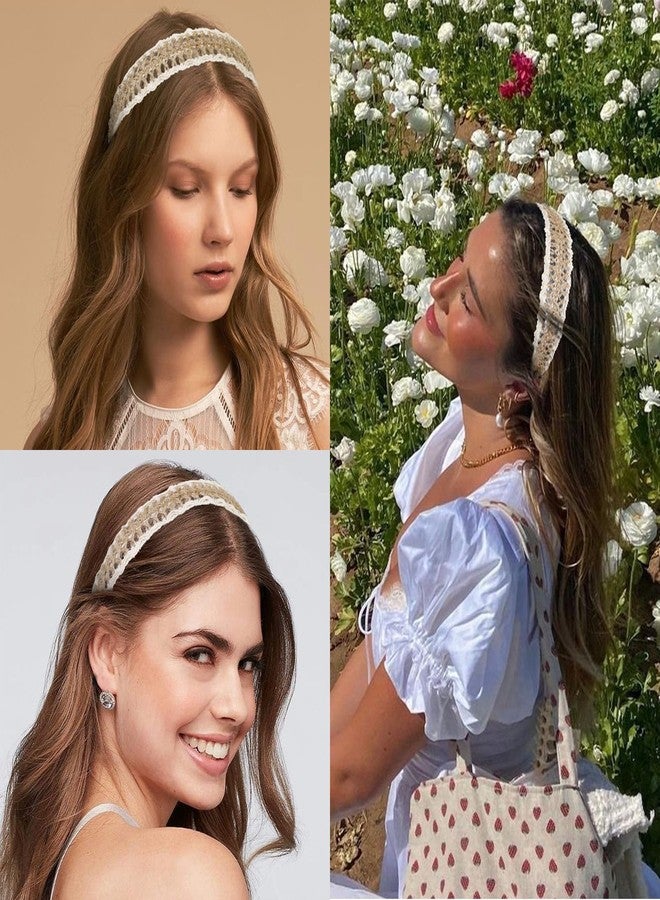 TEBIEKOY طوق رأس من الكتان من تيبيكوي للنساء، طوق شعر منسوج من خيوط قطنية عريضة بنمط بوهيمي، طوق رأس مانع للانزلاق، إكسسوار شعر صيفي للشاطئ - Image 3