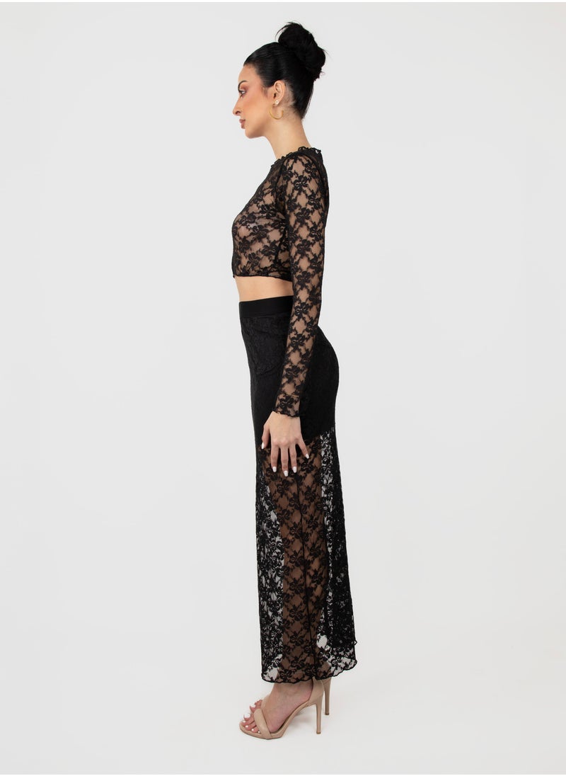 KYVELi Long Sleeves Top and Maxi Skirt See Through Co-Ord Set  - Image 2