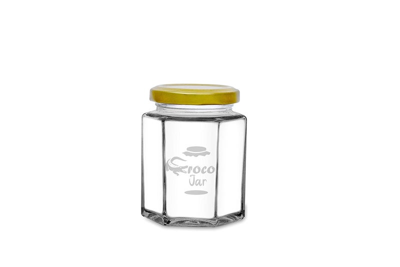 CROCO JAR Croco Hexagon Glass Jar Container With Rust Free Air Tight Lid Suitable For Use In Your Home Office Kitchen StorageGlass Jar For Kitchen 250 Ml Pack Of 6 Golden - Image 5