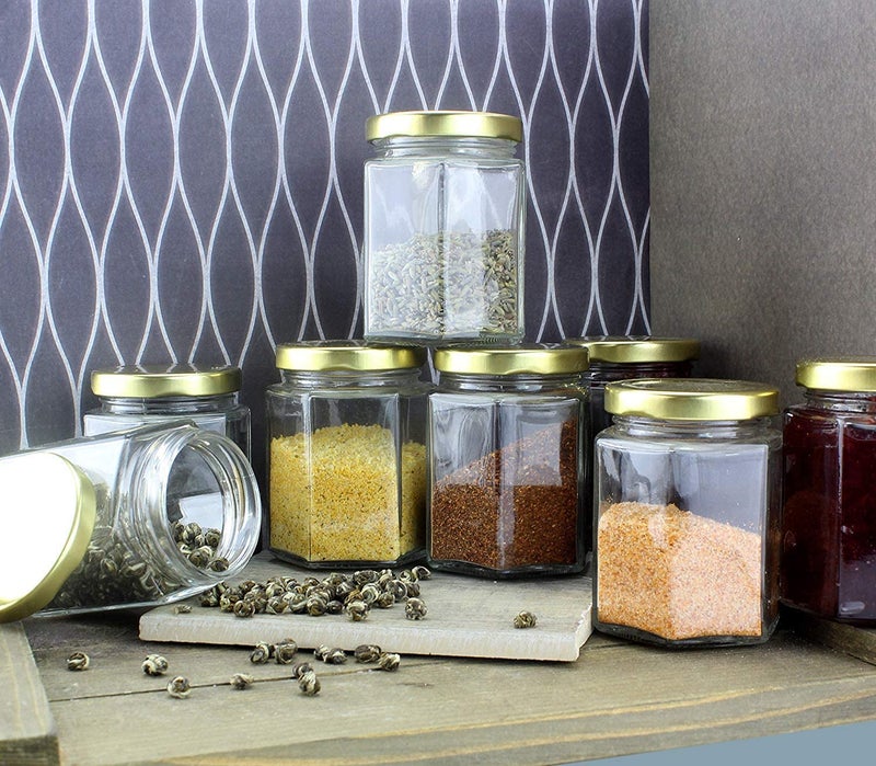 CROCO JAR Croco Hexagon Glass Jar Container With Rust Free Air Tight Lid Suitable For Use In Your Home Office Kitchen StorageGlass Jar For Kitchen 250 Ml Pack Of 6 Golden - Image 4