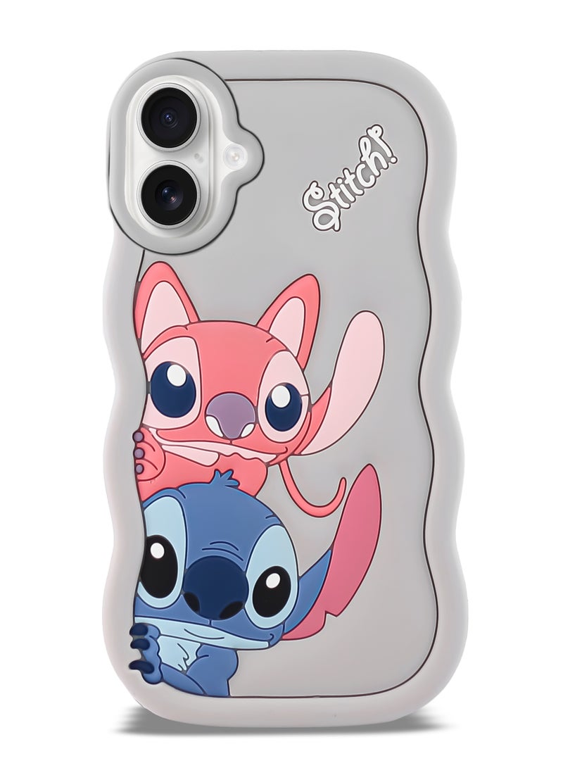 Lilo and Stitch Cartoon 3D Wavy Soft Silicone Phone Case for Iphone 16 (Grey) - Image 1