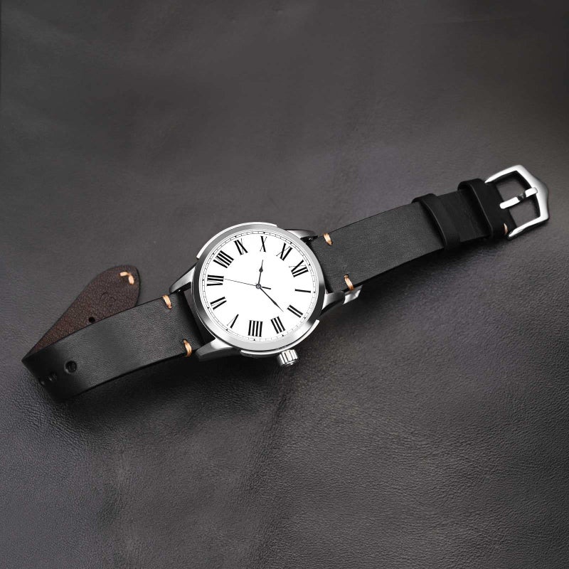 BISONSTRAP Men's Watch Bands, Hand-Stitched Leather Watch Straps, Quick Release, 18mm, Black with Silver Buckle - Image 5