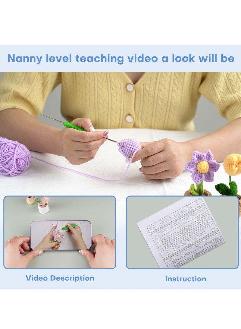 Excefore Crochet Knitting Kit for Beginners Mini Creativity Flower Pots Gift Crochet Car Ornaments Beginner Crochet Knitting Kits for Adults and Kids withfor Adults and Kids with Instructions - Image 4