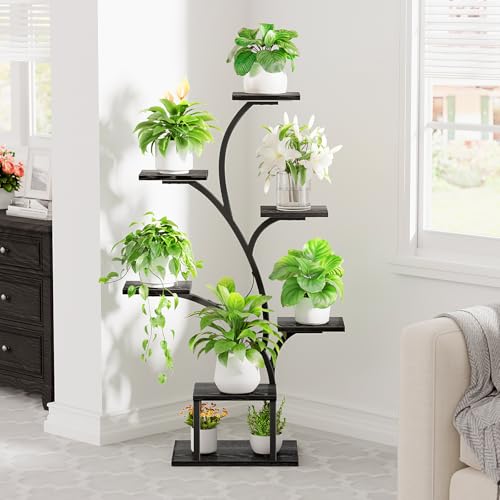 BACEKOLL Plant Stand Indoor with Grow Lights, 7 Tiered Indoor Plant Shelf, 49" Corner Plant Stands for Indoor Plants, Metal Plant Flower Display Shelf, Tree-Shaped Plant Rack for Home, Black - Image 4
