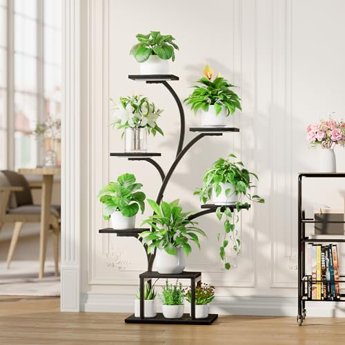 BACEKOLL Plant Stand Indoor with Grow Lights, 7 Tiered Indoor Plant Shelf, 49" Corner Plant Stands for Indoor Plants, Metal Plant Flower Display Shelf, Tree-Shaped Plant Rack for Home, Black - Image 5