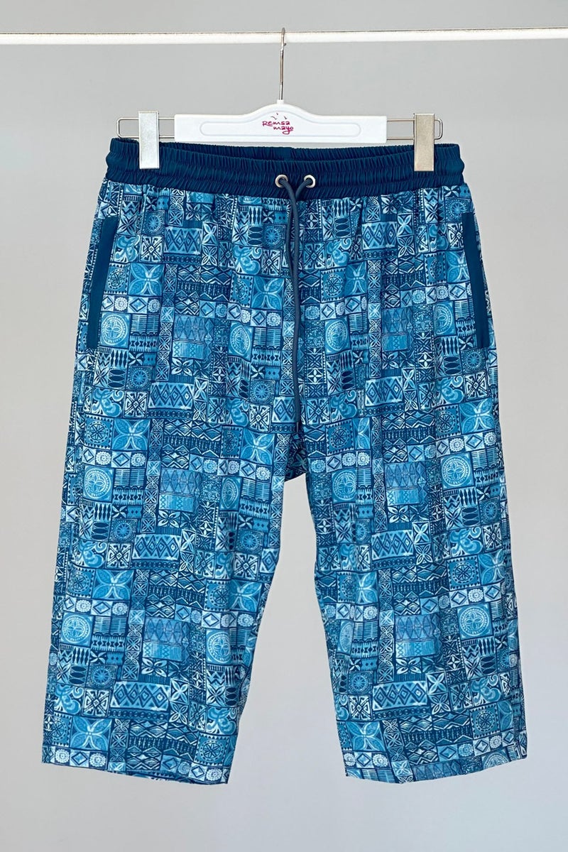 Remsa Mayo Remsa Swimwear Remsa Men's Pool Sea Long Capri Shorts Swimsuit RK007 Blue Tile  - Image 1