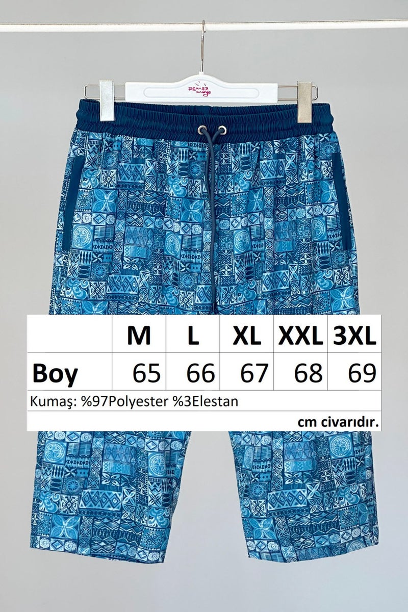 Remsa Mayo Remsa Swimwear Remsa Men's Pool Sea Long Capri Shorts Swimsuit RK007 Blue Tile  - Image 3