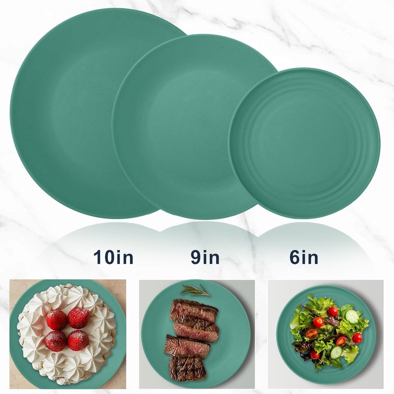 Wrova 64Piece Service for 8 Dinnerware Set  Unbreakable Wheat Straw Dinnerware sets of 64  Dinner platesSnack platesCereal bowlsDrinking CupsCutlery for Outdoor camping and indoorsGreen - Image 2
