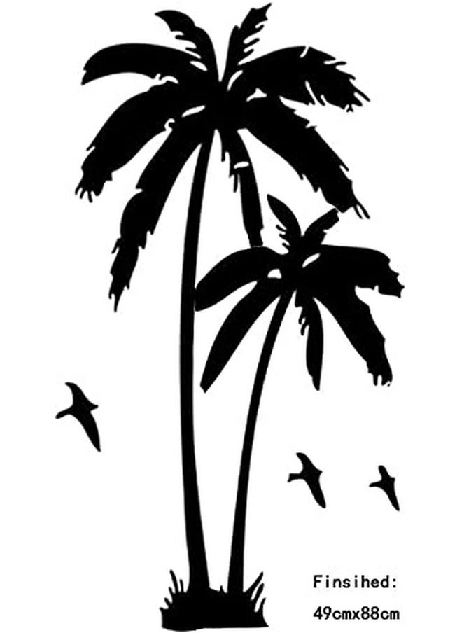 BIBITIME - 2 Coconut Trees Wall Decal Black Vinyl Coco Palm Silhouette Birds Sticker For Living Room School Nursery Bedroom Kids Children Rooms Decor Home Art Murals - Image 1
