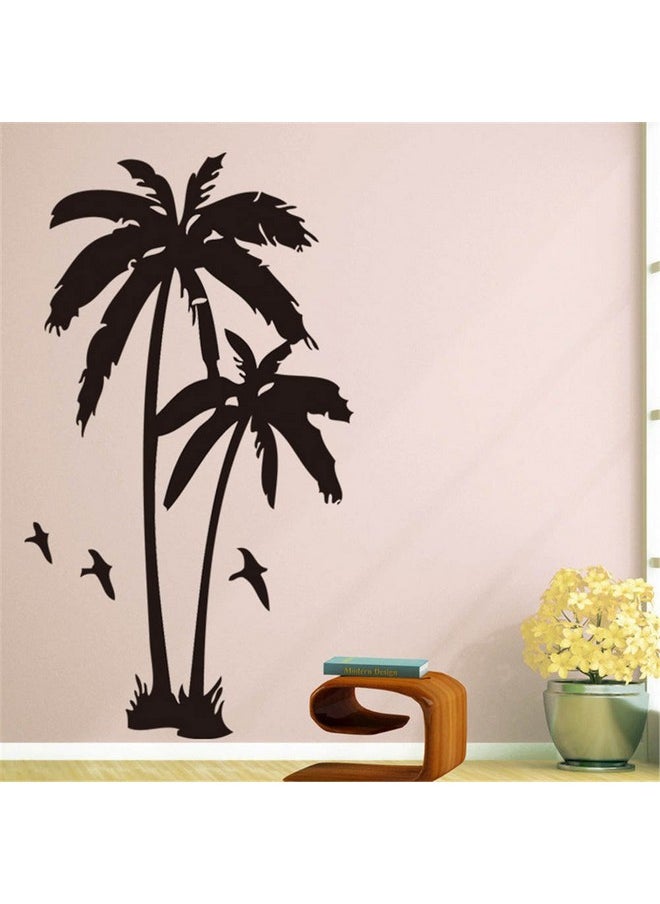 BIBITIME - 2 Coconut Trees Wall Decal Black Vinyl Coco Palm Silhouette Birds Sticker For Living Room School Nursery Bedroom Kids Children Rooms Decor Home Art Murals - Image 1