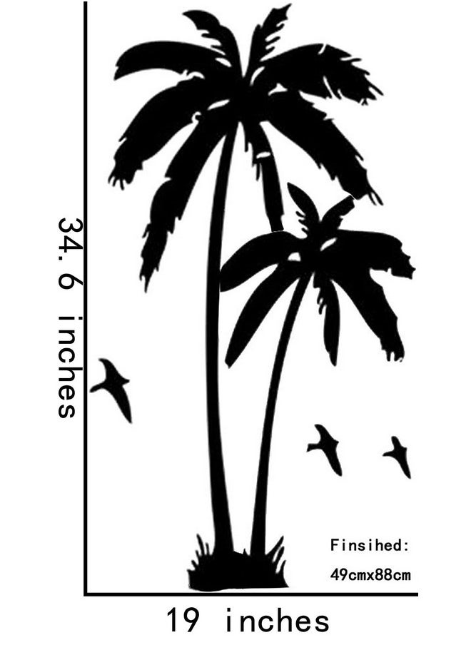 BIBITIME - 2 Coconut Trees Wall Decal Black Vinyl Coco Palm Silhouette Birds Sticker For Living Room School Nursery Bedroom Kids Children Rooms Decor Home Art Murals - Image 1
