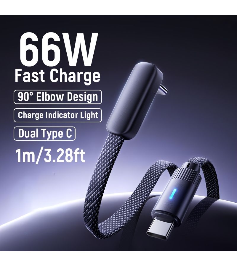 66W USB C to Type C Nylon Braided Fast Charging Data Cable with PD Elbow 1m 3 28ft for Smartphone - Image 3
