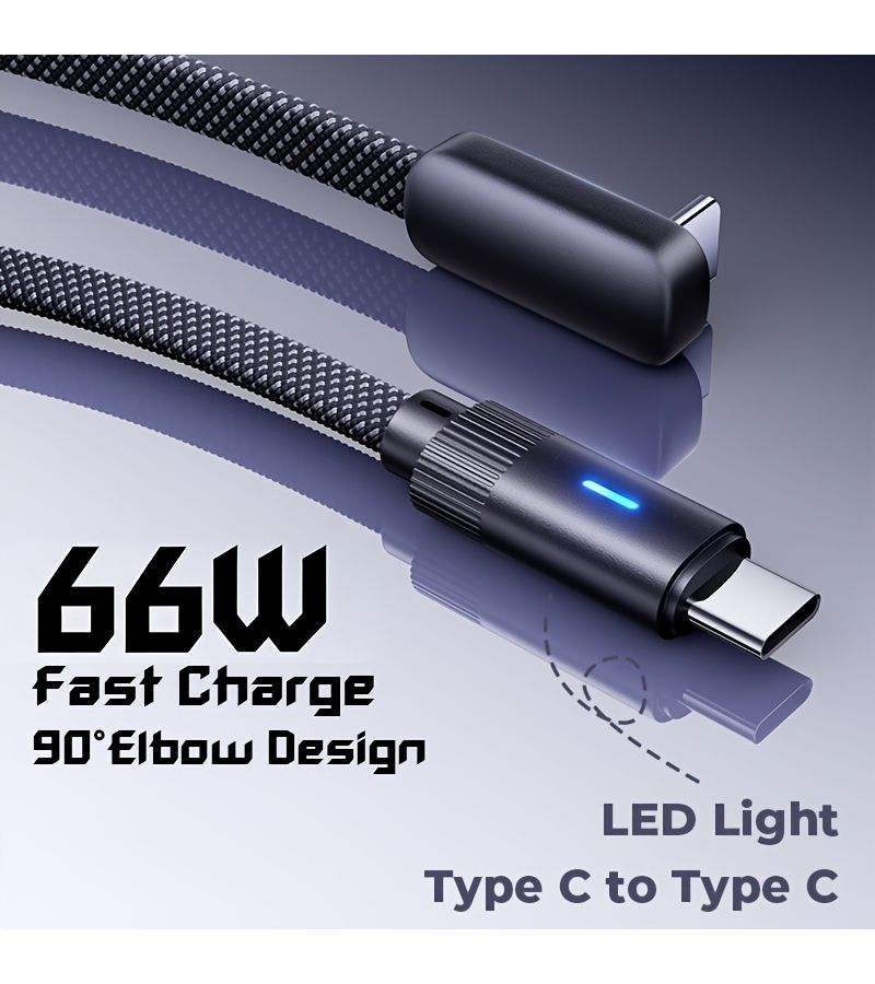 66W USB C to Type C Nylon Braided Fast Charging Data Cable with PD Elbow 1m 3 28ft for Smartphone - Image 1