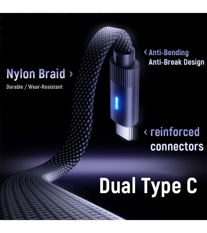 66W USB C to Type C Nylon Braided Fast Charging Data Cable with PD Elbow 1m 3 28ft for Smartphone - Image 4