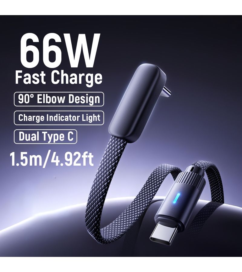 66W USB C to Type C Nylon Braided Fast Charging Data Cable with PD Elbow 1m 3 28ft for Smartphone - Image 5