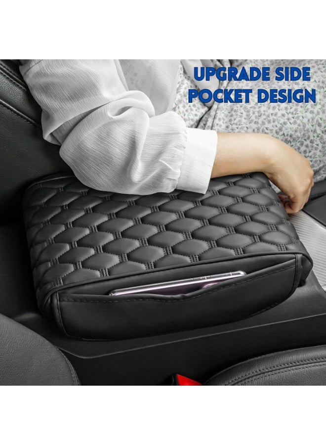Car Armrest Cushion Pad Auto Center Console Cover with Storage Bag Memory Foam Arm Rest Console Pad Leather Universal Fit for Most Vehicles (Thick Pad, Black) - Image 2