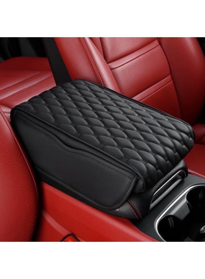 Car Armrest Cushion Pad Auto Center Console Cover with Storage Bag Memory Foam Arm Rest Console Pad Leather Universal Fit for Most Vehicles (Thick Pad, Black) - Image 1