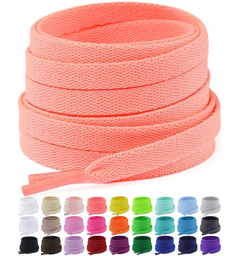 Puzeam 2 Pair Upgrade Tight Weave Flat Shoe Laces for Sneakers 28 Colors 5/16" Wide Replacement Shoelaces for Adults and Kids (Peach Pink, 140 cm) - Image 1