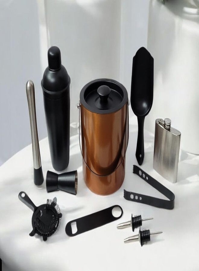 Proniks Barware Set with Ice Bucket, Cocktail Shaker and Tools, 11 Pieces, Copper and Black, 1.5 Litre - Image 1