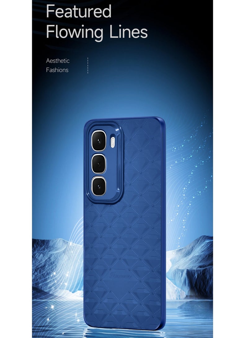 دبليو تيك غلاف هاتف إنفنكس هوت 60i 4G لعام 2025 بنقشة جلدية مقاومة للخدش بمظهر أنيق وتشطيب غير لامع وشعور فاخر - أزرق بحري - Image 2